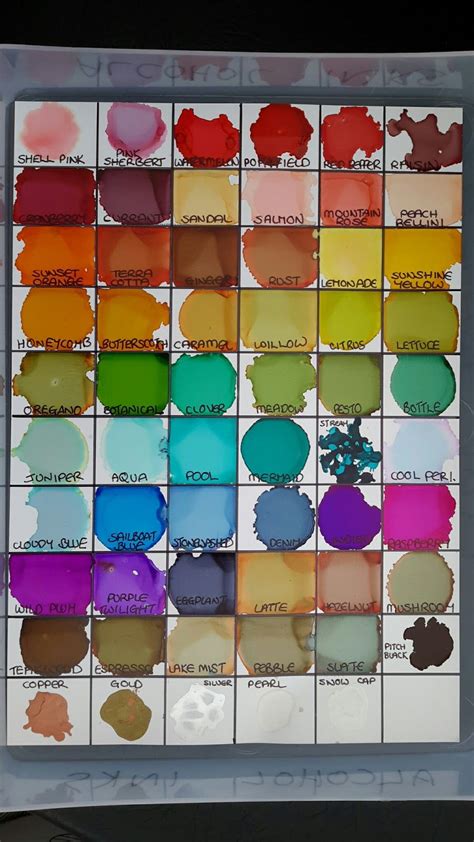 Alcohol Ink Color Chart Printable